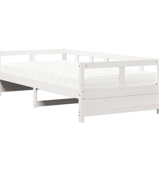 Tagesbett mit Matratze Weiß 90x200 cm Massivholz Kiefer