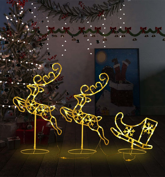 Weihnachtsdeko LED Rentiere & Schlitten Acryl 260x21x87 cm