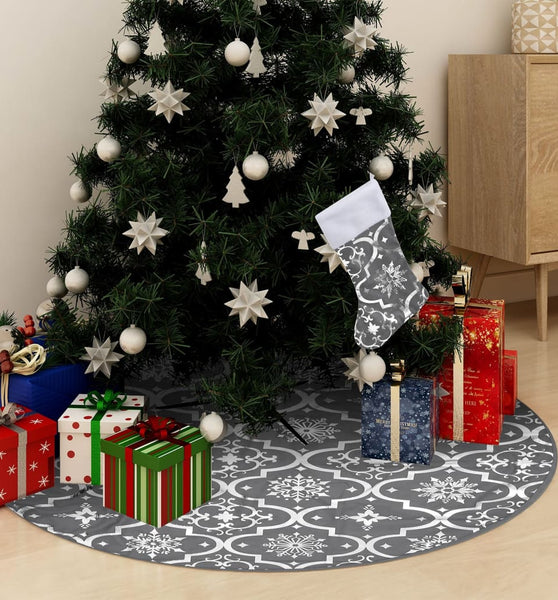 Luxus-Weihnachtsbaumdecke mit Socke Grau 90 cm Stoff