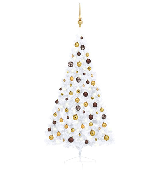 Künstlicher Halb-Weihnachtsbaum Beleuchtung Kugeln Weiß 150 cm
