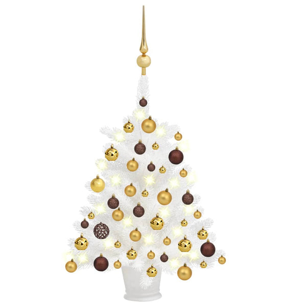 Künstlicher Weihnachtsbaum mit Beleuchtung & Kugeln Weiß 65 cm