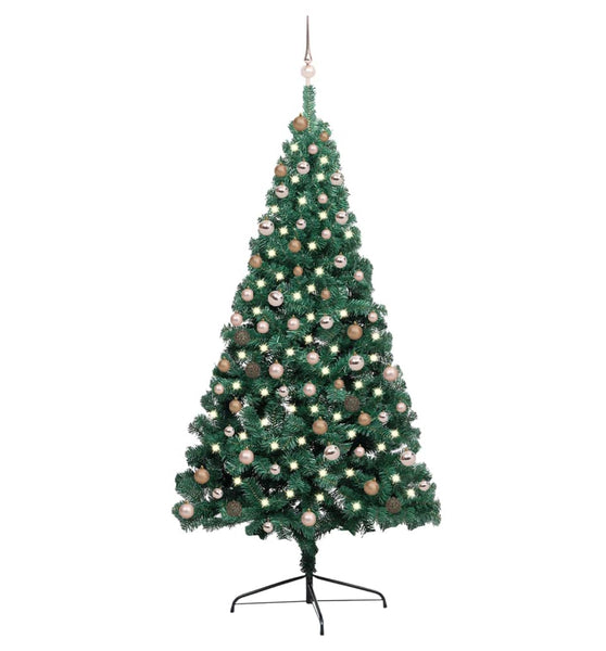 Künstlicher Halb-Weihnachtsbaum Beleuchtung Kugeln Grün 210 cm