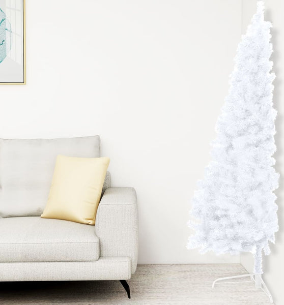 Künstlicher Halb-Weihnachtsbaum Beleuchtung Kugeln Weiß 120 cm