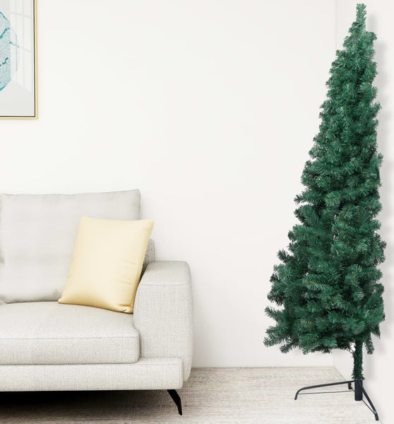 Künstlicher Halb-Weihnachtsbaum Beleuchtung Kugeln Grün 210 cm
