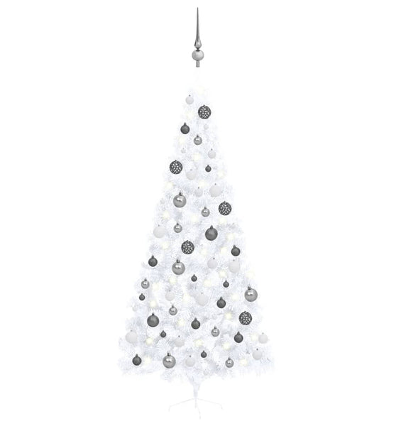 Künstlicher Halb-Weihnachtsbaum Beleuchtung Kugeln Weiß 240 cm