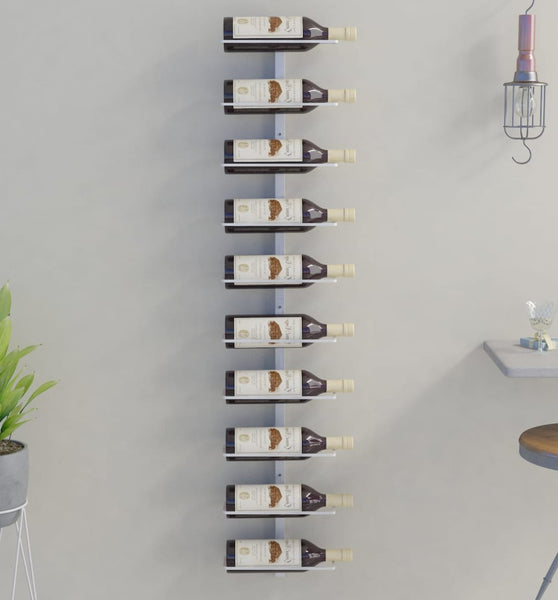 Wand-Weinregal für 10 Flaschen Weiß Metall