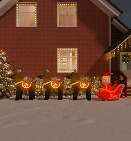 Aufblasbarer Weihnachtsmann mit Rentieren LED 138 cm
