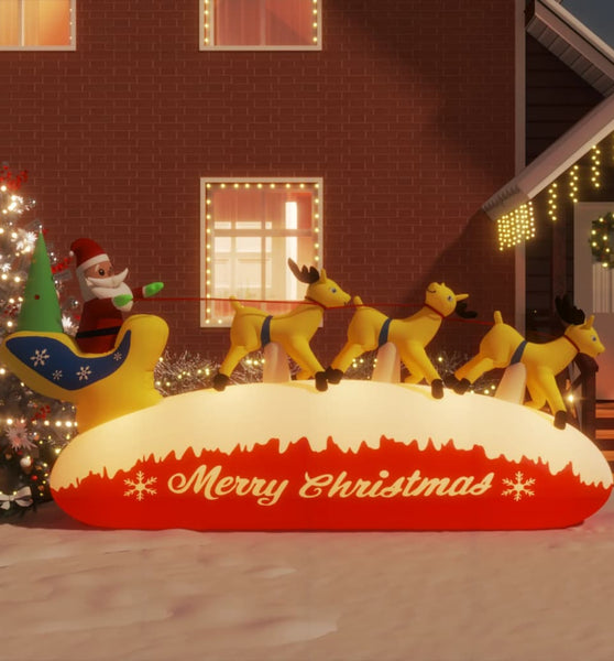 Aufblasbarer Weihnachtsmann mit Rentieren LED 145 cm