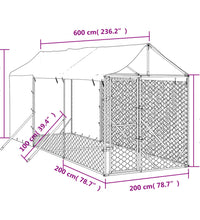 Outdoor-Hundezwinger mit Dach Silbern 2x6x2,5m Verzinkter Stahl