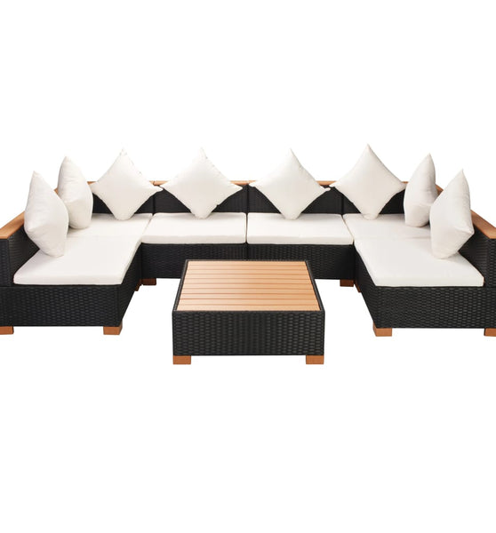 7-tlg. Garten-Lounge-Set mit Auflagen Poly Rattan Schwarz