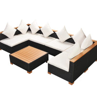 7-tlg. Garten-Lounge-Set mit Auflagen Poly Rattan Schwarz
