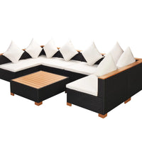 7-tlg. Garten-Lounge-Set mit Auflagen Poly Rattan Schwarz