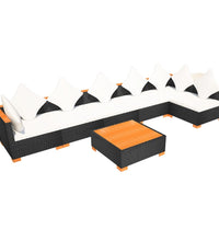 7-tlg. Garten-Lounge-Set mit Auflagen Poly Rattan Schwarz
