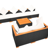 7-tlg. Garten-Lounge-Set mit Auflagen Poly Rattan Schwarz