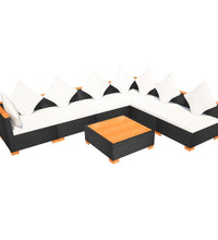 7-tlg. Garten-Lounge-Set mit Auflagen Poly Rattan Schwarz