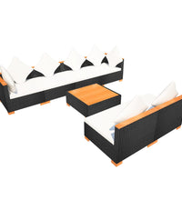 7-tlg. Garten-Lounge-Set mit Auflagen Poly Rattan Schwarz