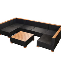 7-tlg. Garten-Lounge-Set mit Auflagen Poly Rattan Schwarz