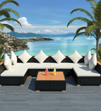 7-tlg. Garten-Lounge-Set mit Auflagen Poly Rattan Schwarz