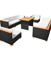 10-tlg. Garten-Lounge-Set mit Auflagen Poly Rattan Schwarz