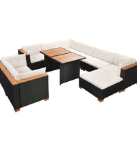 10-tlg. Garten-Lounge-Set mit Auflagen Poly Rattan Schwarz