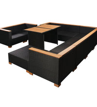 10-tlg. Garten-Lounge-Set mit Auflagen Poly Rattan Schwarz