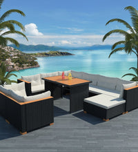 10-tlg. Garten-Lounge-Set mit Auflagen Poly Rattan Schwarz