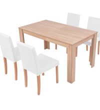 Esszimmertisch und Stühle 5-tlg. Kunstleder Eiche Cremeweiß