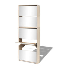 Schuhschrank mit 5 Fächern Spiegel Eiche 63x17x169,5 cm