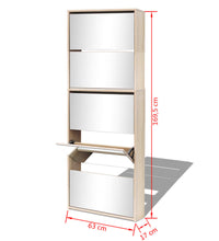 Schuhschrank mit 5 Fächern Spiegel Eiche 63x17x169,5 cm