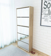 Schuhschrank mit 5 Fächern Spiegel Eiche 63x17x169,5 cm