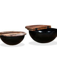 Couchtisch-Set 2tlg. Altholz Massiv Schwarz Schüsselform