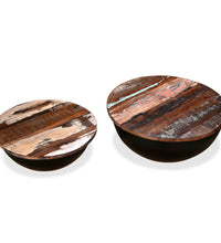 Couchtisch-Set 2tlg. Altholz Massiv Schwarz Schüsselform