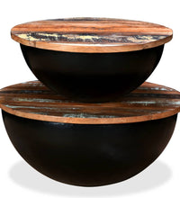 Couchtisch-Set 2tlg. Altholz Massiv Schwarz Schüsselform