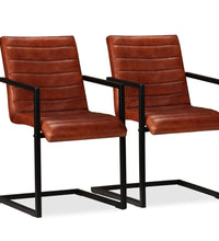 Esszimmerstühle 2 Stk. Braun Echtleder