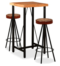 Bar-Set 3-tlg. Akazie Massivholz, Echtleder und Canvas