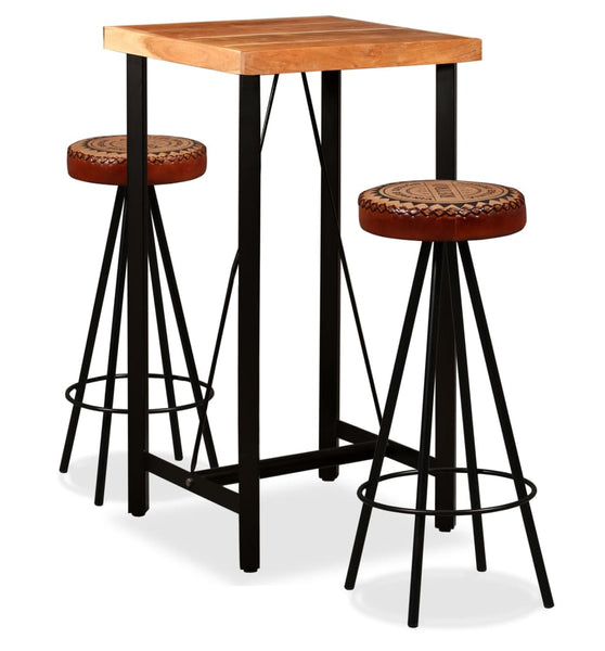 Bar-Set 3-tlg. Akazie Massivholz, Echtleder und Canvas