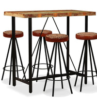 5-tlg. Bar-Set Altholz Massiv, Echtleder und Canvas