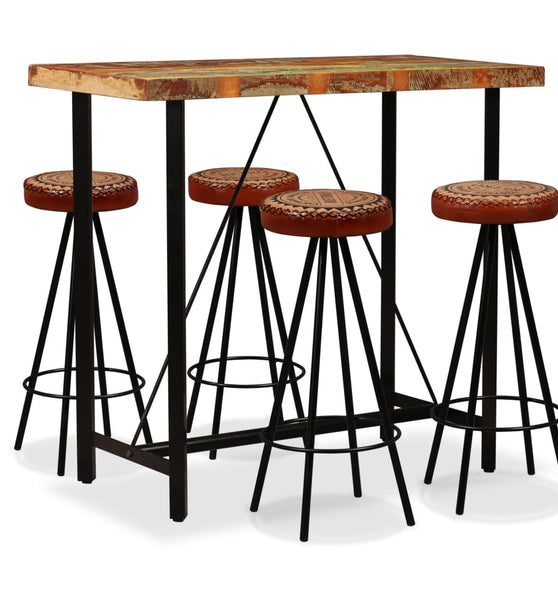 5-tlg. Bar-Set Altholz Massiv, Echtleder und Canvas