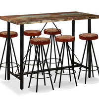 7-tlg. Bar-Set Altholz Massiv, Echtleder und Canvas