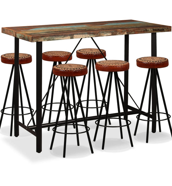 7-tlg. Bar-Set Altholz Massiv, Echtleder und Canvas