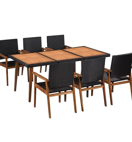 7-tlg. Garten-Essgruppe Poly Rattan Schwarz und Braun