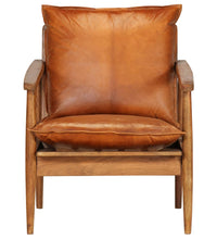 Sessel Braun Echtleder mit Akazienholz