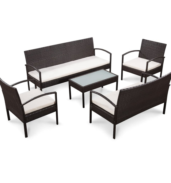 5-tlg. Garten-Lounge-Set mit Auflagen Poly Rattan Braun