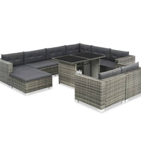 10-tlg. Garten-Lounge-Set mit Auflagen Poly Rattan Grau