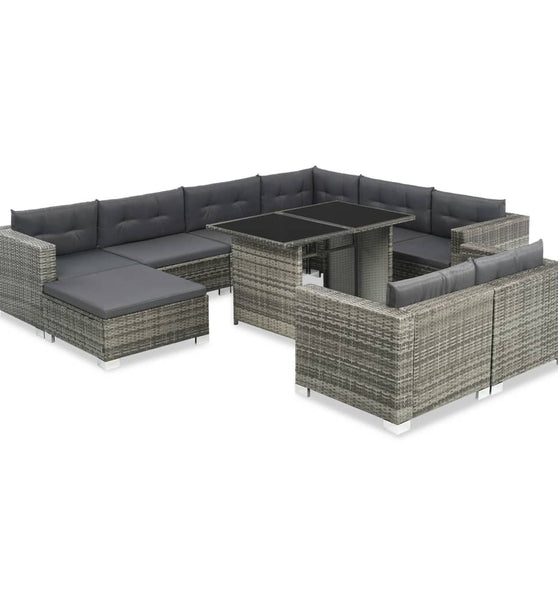 10-tlg. Garten-Lounge-Set mit Auflagen Poly Rattan Grau