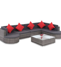 8-tlg. Garten-Lounge-Set mit Kissen Poly Rattan Grau