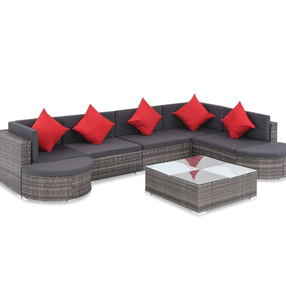 8-tlg. Garten-Lounge-Set mit Kissen Poly Rattan Grau