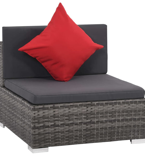8-tlg. Garten-Lounge-Set mit Kissen Poly Rattan Grau