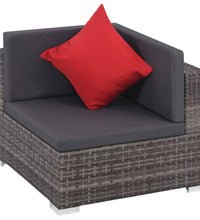 8-tlg. Garten-Lounge-Set mit Kissen Poly Rattan Grau