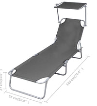Sonnenliege Klappbar mit Sonnenschutz Stahl Grau